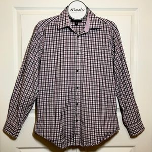 MICHELSONS LONDON Men’s Slim Fit Long Sleeve Plaid Shirt Pink/Black Size M